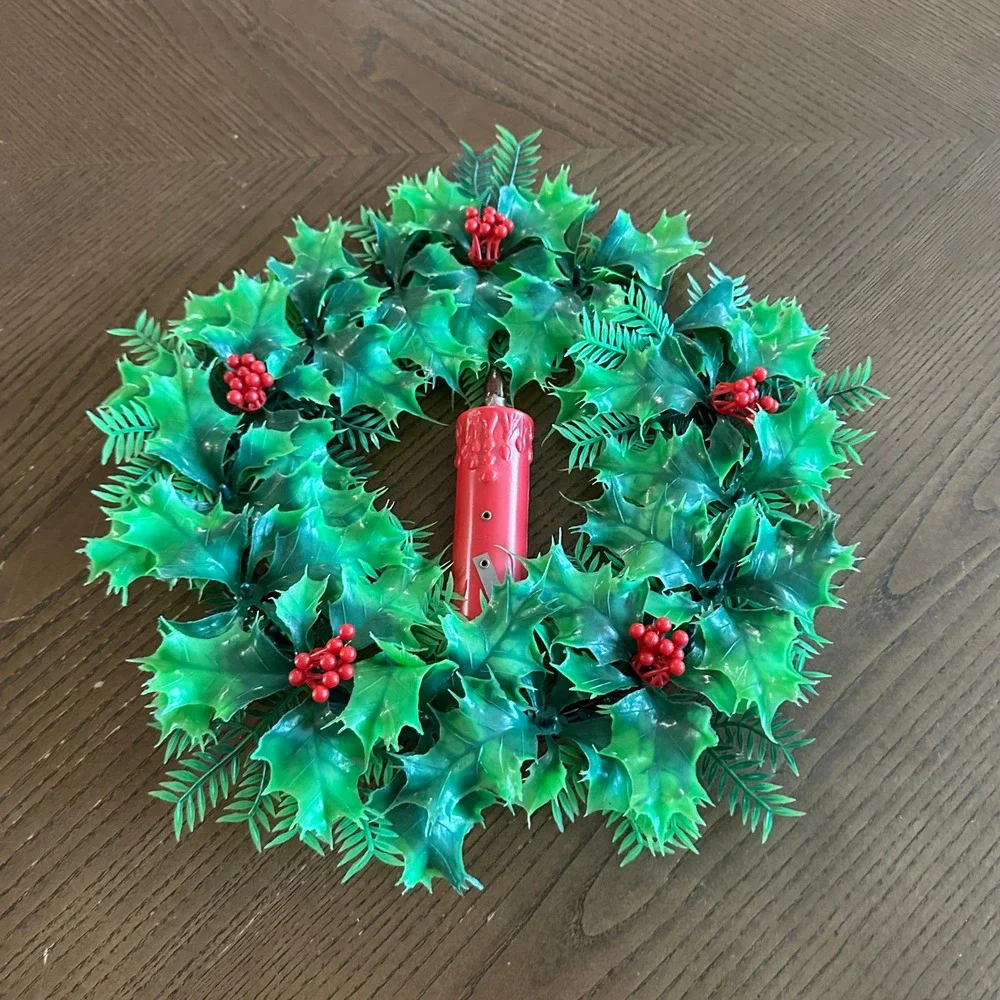 Vtg Chadwick-Miller Electrified Candle Wreath Battery Operated Holly 12''